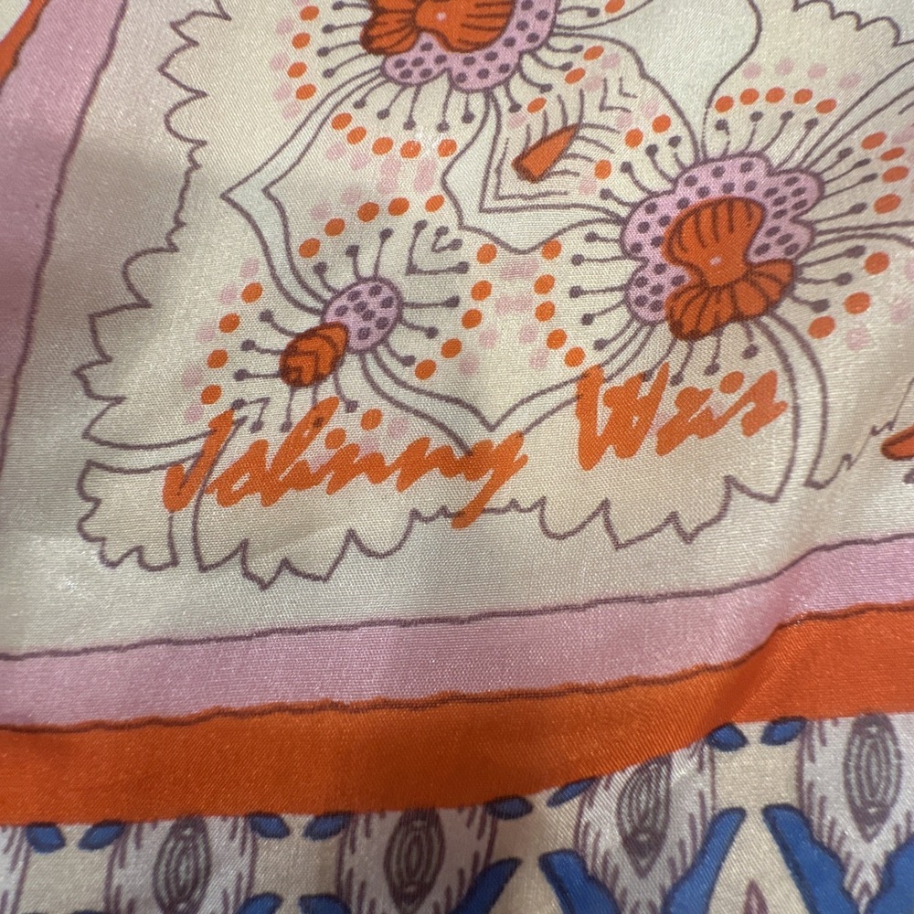 Johnny Was Silk Scarf Wrap Floral Print with Tassels Large Square 43"x43" - Picture 6 of 10